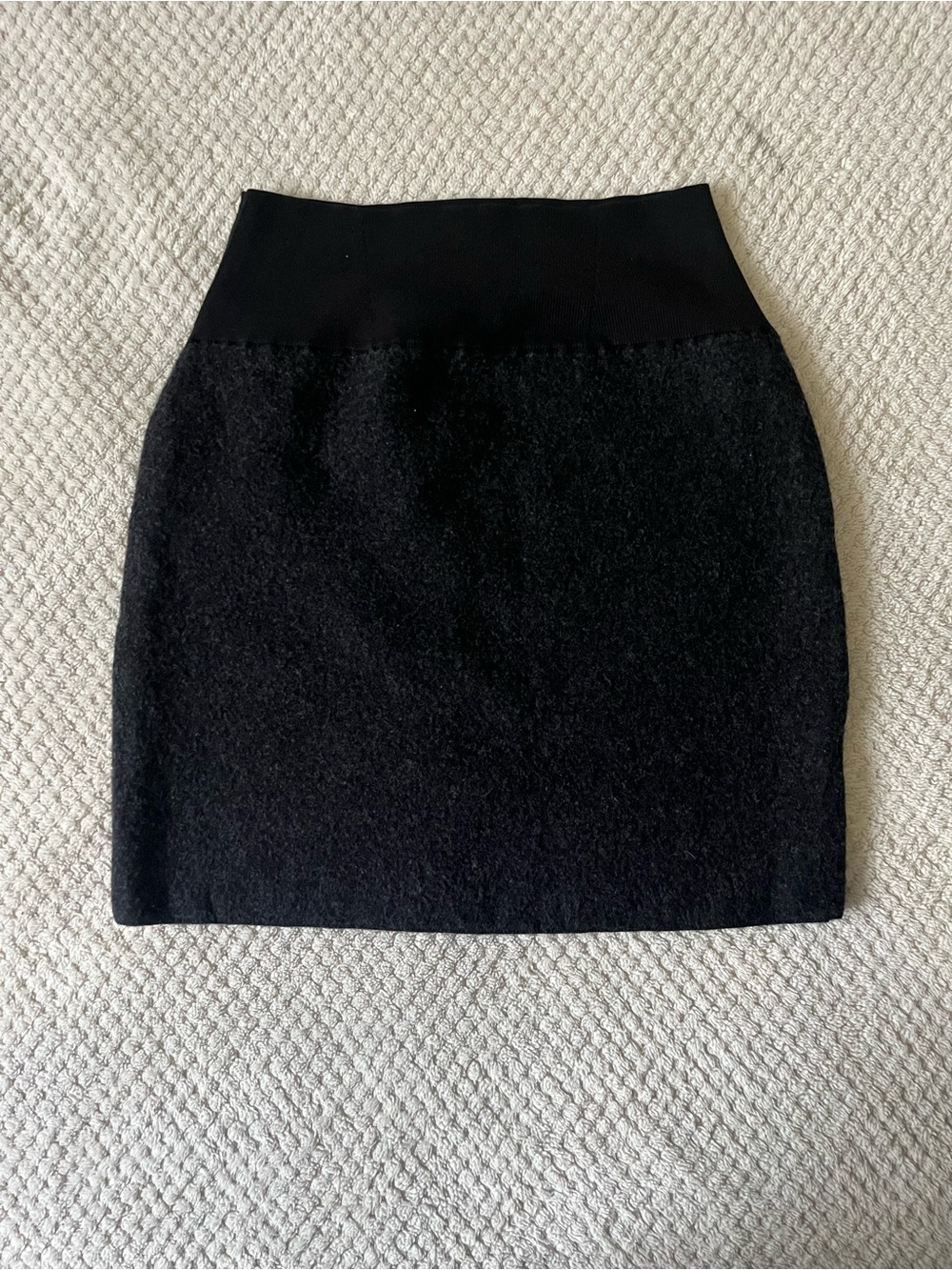 Eileen Fisher business minimal preppy office tight Black wool Mini Pencil Skirt